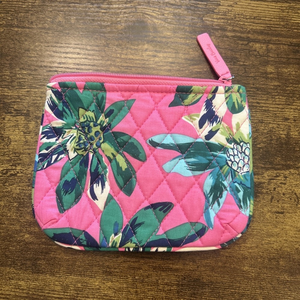 Vera Bradley Quilted Cotton Zip Pouch Pink Tropical Floral Green Blue